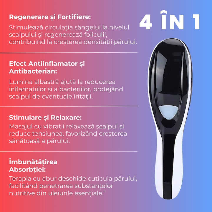Perie Electrica 4-in-1 pentru stimularea cresterii părului – Regenerare, Masaj & Terapie LED Infrarosu