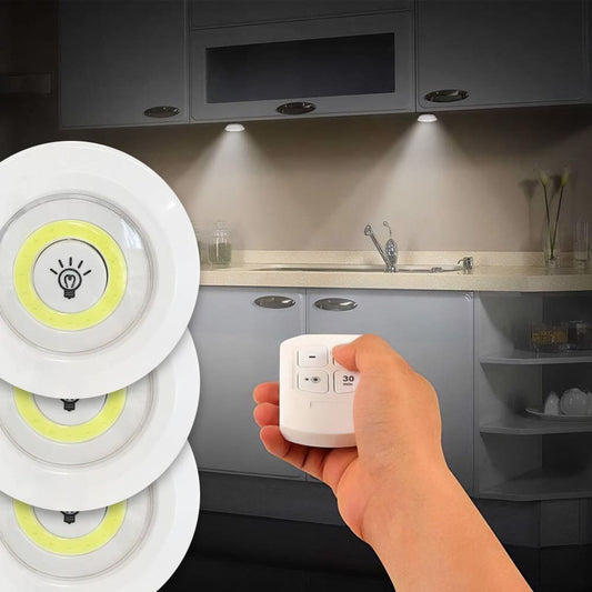 Set 3 lampi LED autoadezive cu telecomanda, reglare intensitate