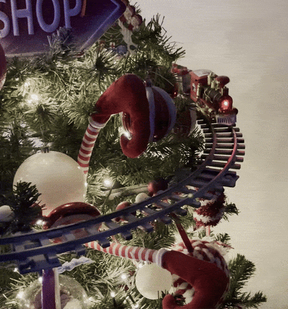 Trenuleț Muzical de pus în Brad cu LED + Locomotivă + 3 Vagoane