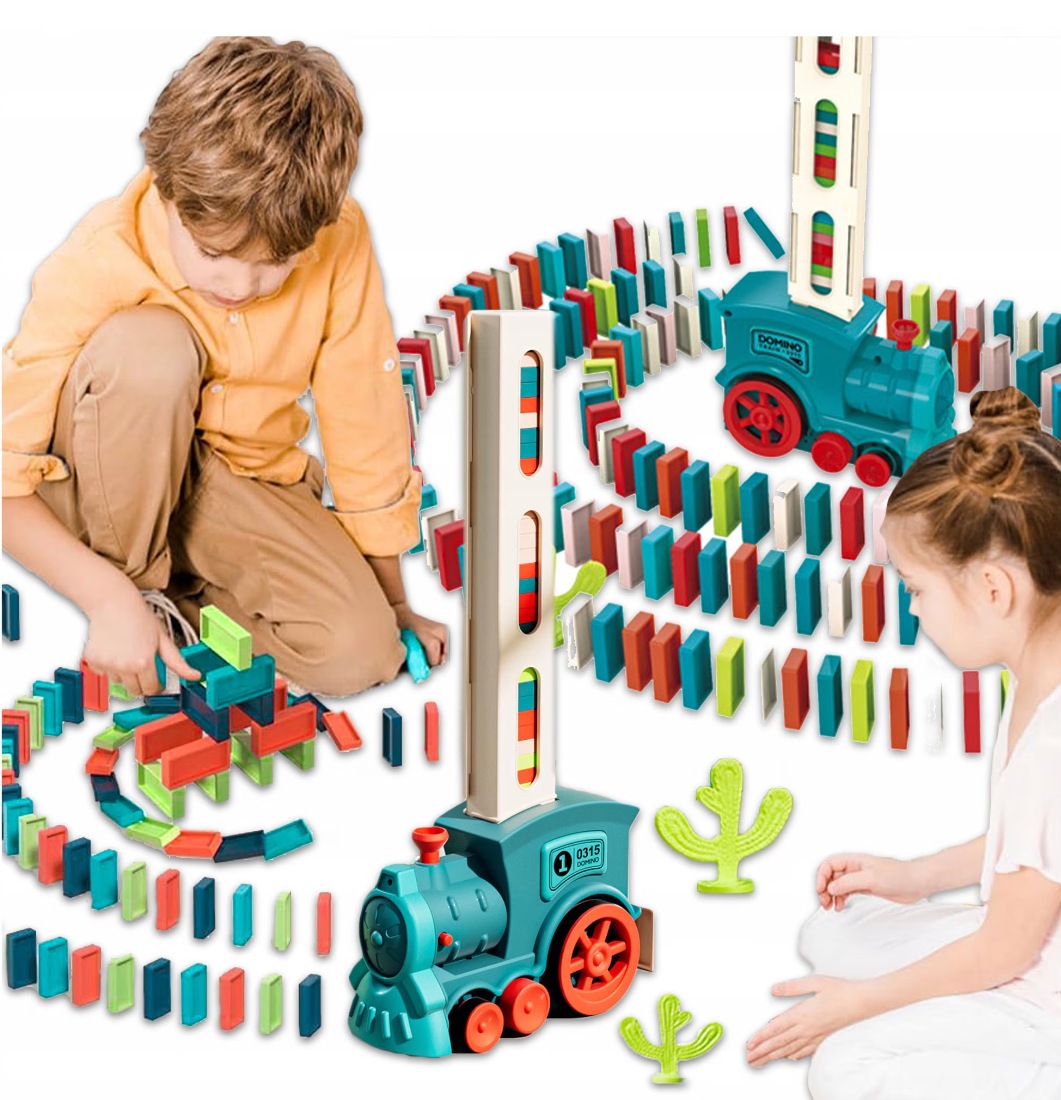 Set trenulet electric cu piese domino, cu luminite si sunete