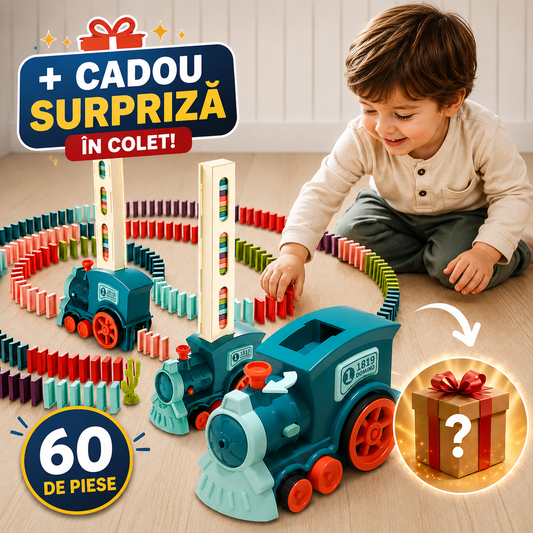Set trenulet electric cu piese domino, cu luminite si sunete 60 PIESE