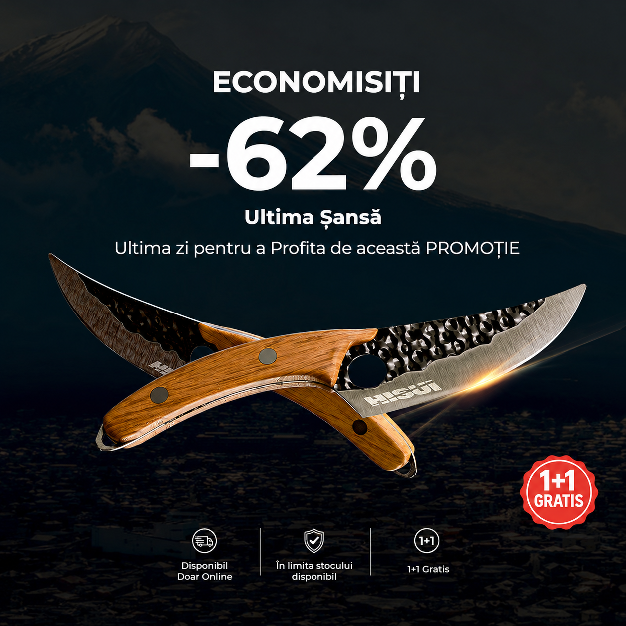 CUȚIT PROFESIONAL JAPONEZ, perfect ascuțit (1+1 GRATIS)