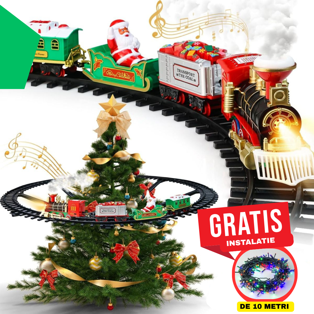 Trenuleț Muzical de pus în Brad cu LED + Locomotivă + 3 Vagoane